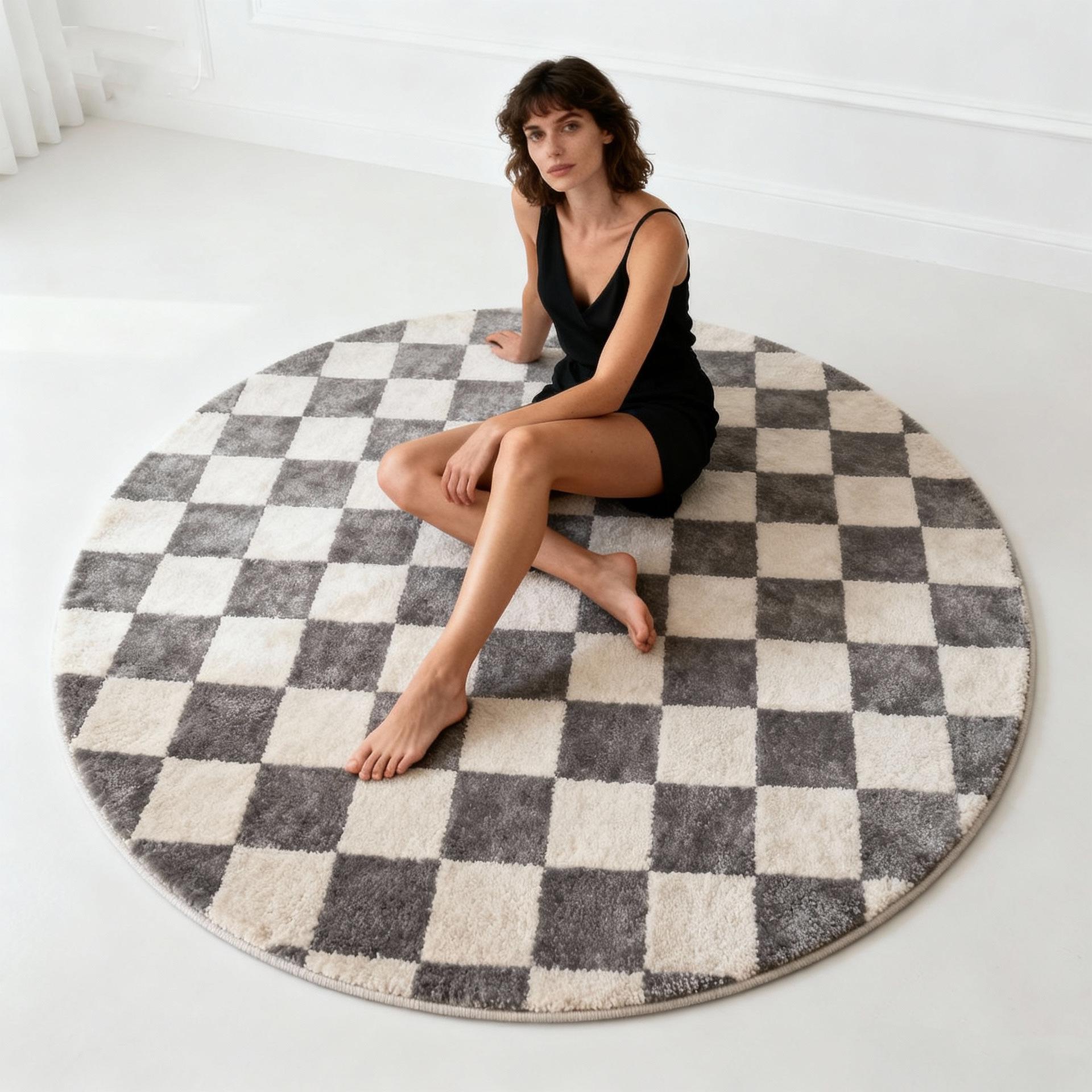 

Приграничный европейский стиль, круглый ковер с противоскользящим покрытием: Мягкий, Влаговпитывающий Ковер из Имитации Кашемира для Гостиной, Спальни и Прикроватный. 80x80 cm