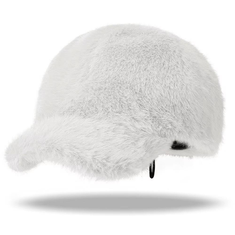 

Solid Color Baseball Hat Luxury Faux Fur Cap Casual Snapback Hats Winter Outdoor Wear білий