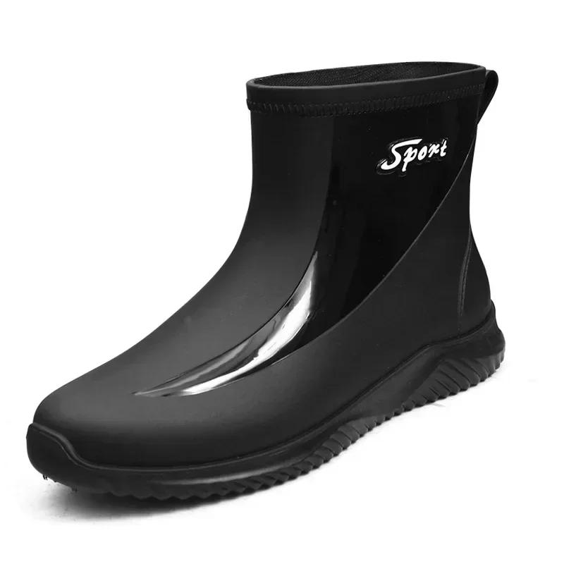 2024 Rain Boots Men's Waterproof Drawstring Rain Shoes Velvet Padded Suit Warm Non-Slip Flat Fashion Take-out Rider Rain Boots