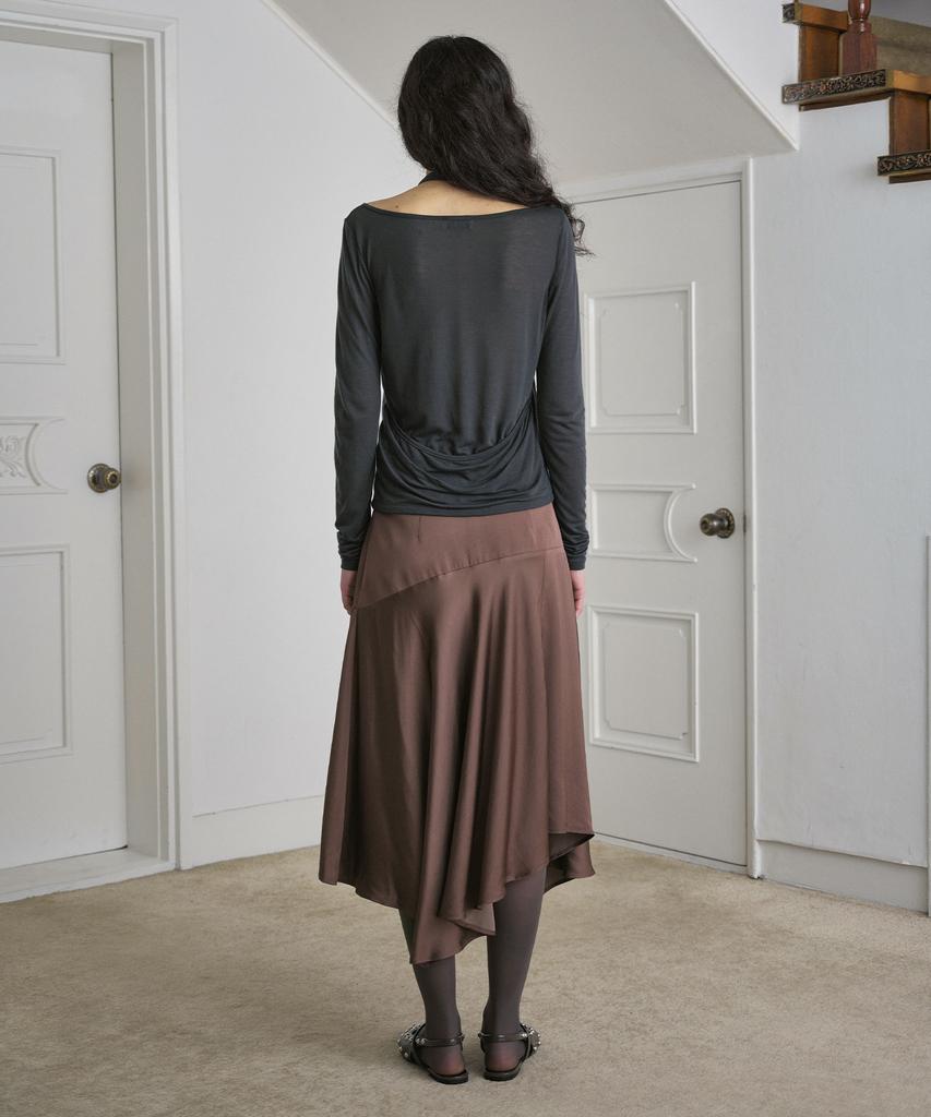 Simeteuligpeosenteu Satin Drape Skirt / Brown