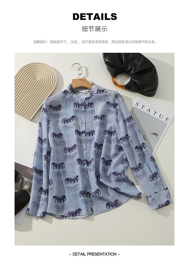 100% Mulberry Silk Printed Shirt for Women, 2026 Spring Fashion Commuting Versatile Long Sleeved Silk Shirt