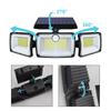 Solar Lights Outdoor 3 Heads Flood 167 LED Security Light Waterproof with PIR Motion Sensor Garden Yard Garage Street Wall Lighting