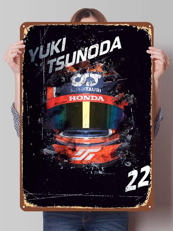 Yuki Tsunoda Racer Posters F1 Racing Metal Signs Decor for Room Decoration Custom Tin Plates for Wall Art Decoration Retro Home