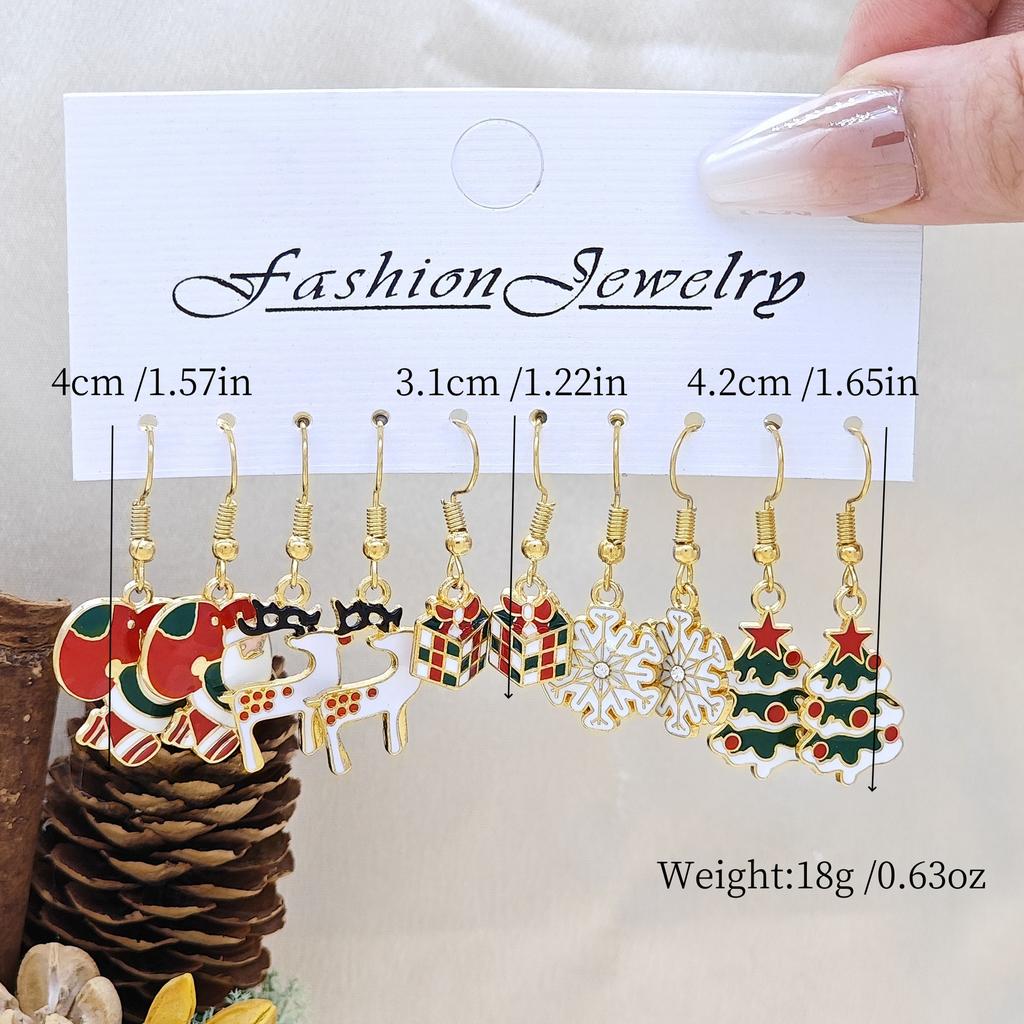 5Pairs Christmas Mixed Earrings Set for Women Santa Claus Xmas Tree Snowflake Elk Snowman Hook Stud Earring Girl Party Jewelry