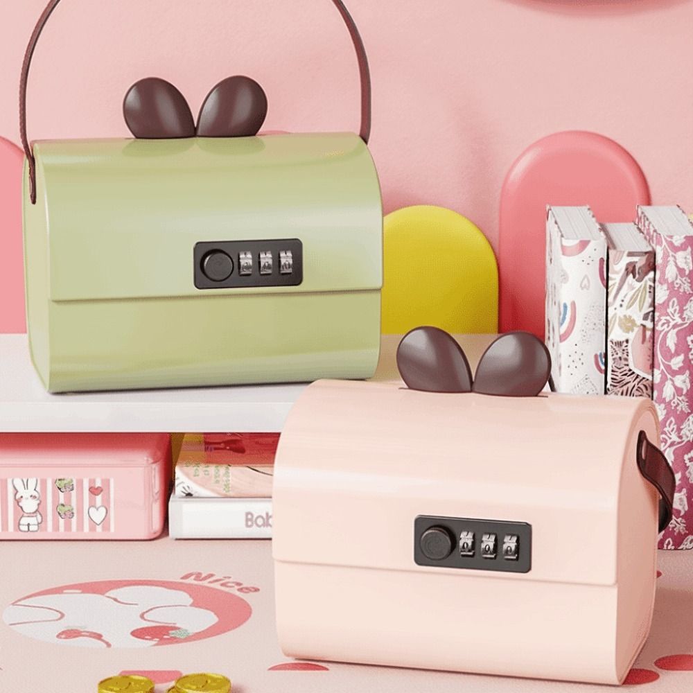 Large Capacity Bunny Ears Storage Box Multi-functional Plastic Material Kids Savings Box Lockable Feature Cartoon Design