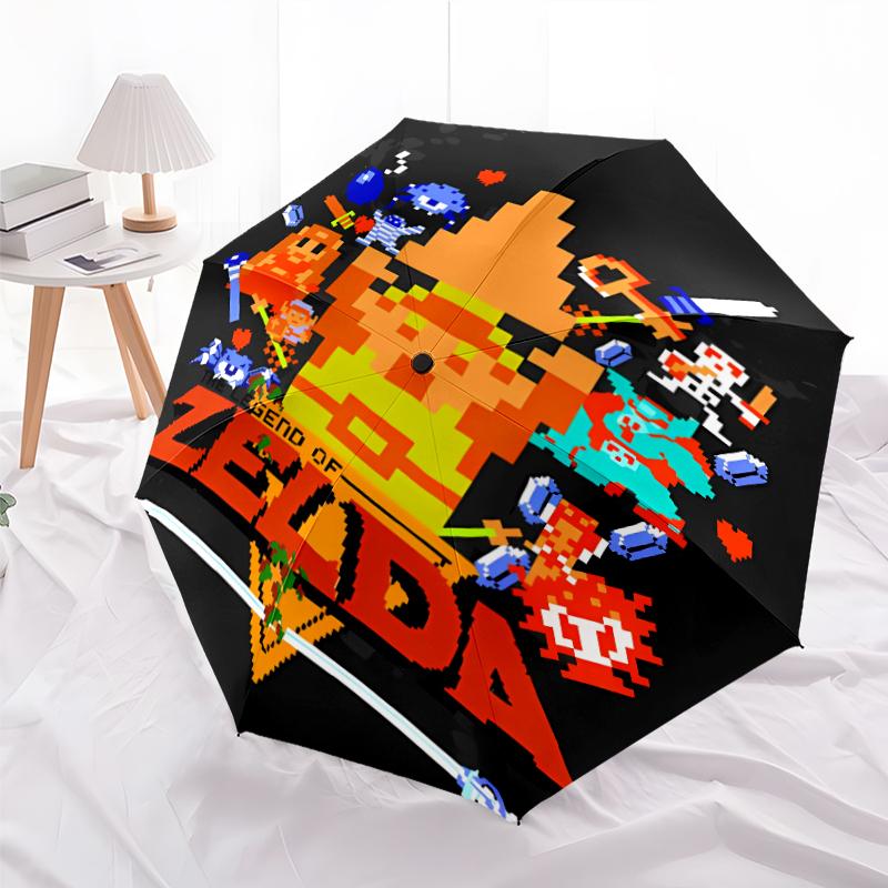 Parapluie Pliant Imprimé Z-Zelda Legends, Parapluie d'Extérieur, de Loisirs et de Voyage, Tissu de Parapluie Durable, Cadeau d'Anniversaire et de Fête