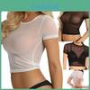 Womens Fashion See Through Mesh Sheer Tank Crop Top Vest Tshirt Blouse Tops Tee