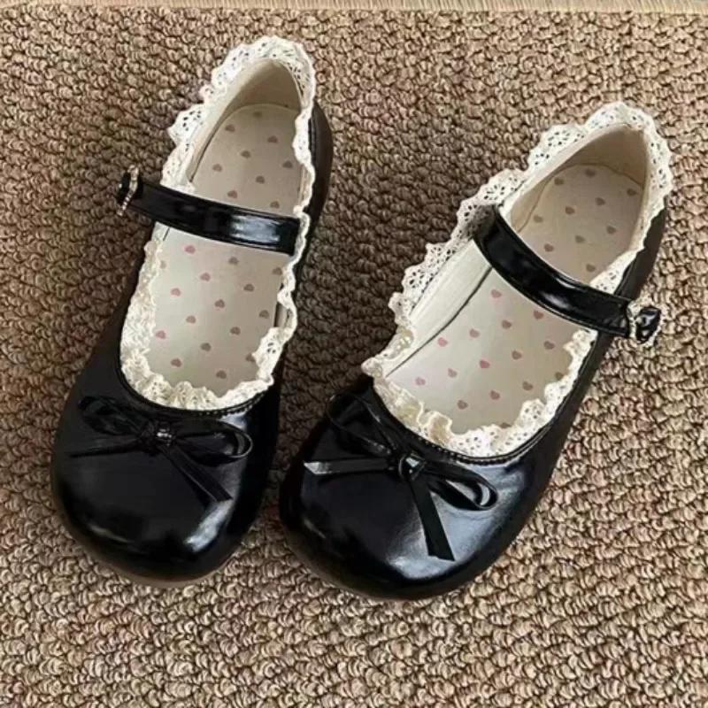

Жіноче взуття Мода Круглий носок Дрібний виріз Однотонні туфлі Солодкий Милий Бантик Жіноче Взуття Lolita Модні Туфлі Mary Jane 35 чорний