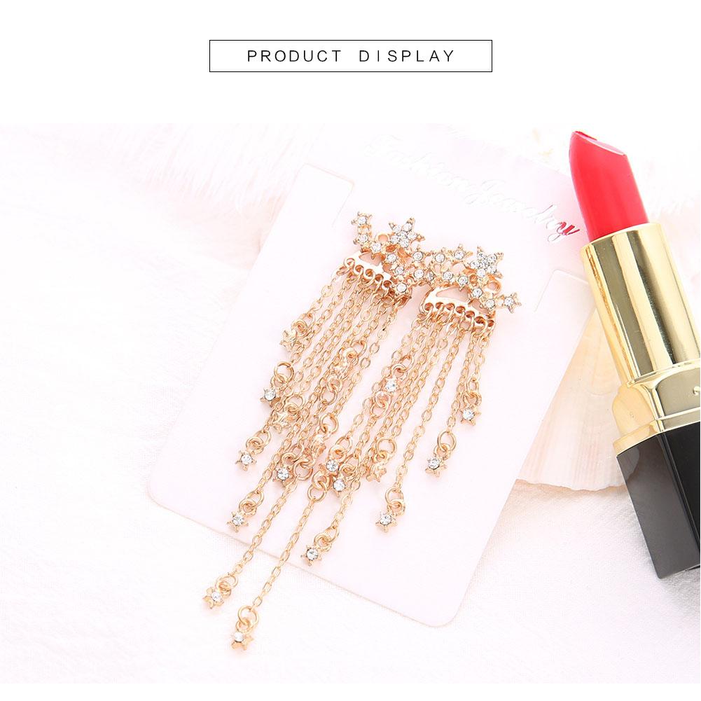 Women Fashion Shiny Star Design Tassel Long Earrings