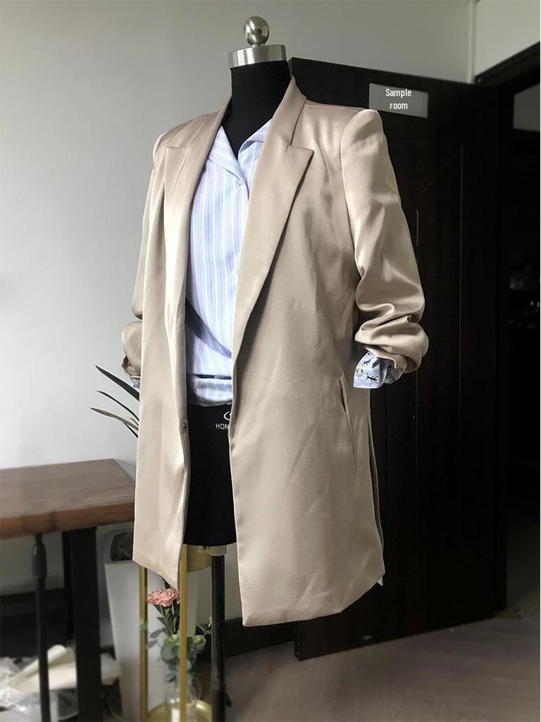 Women's Slim Black Suit with Unique Design - Imported Fabric, Mid-Length Autumn Jacket, Slim Fit.