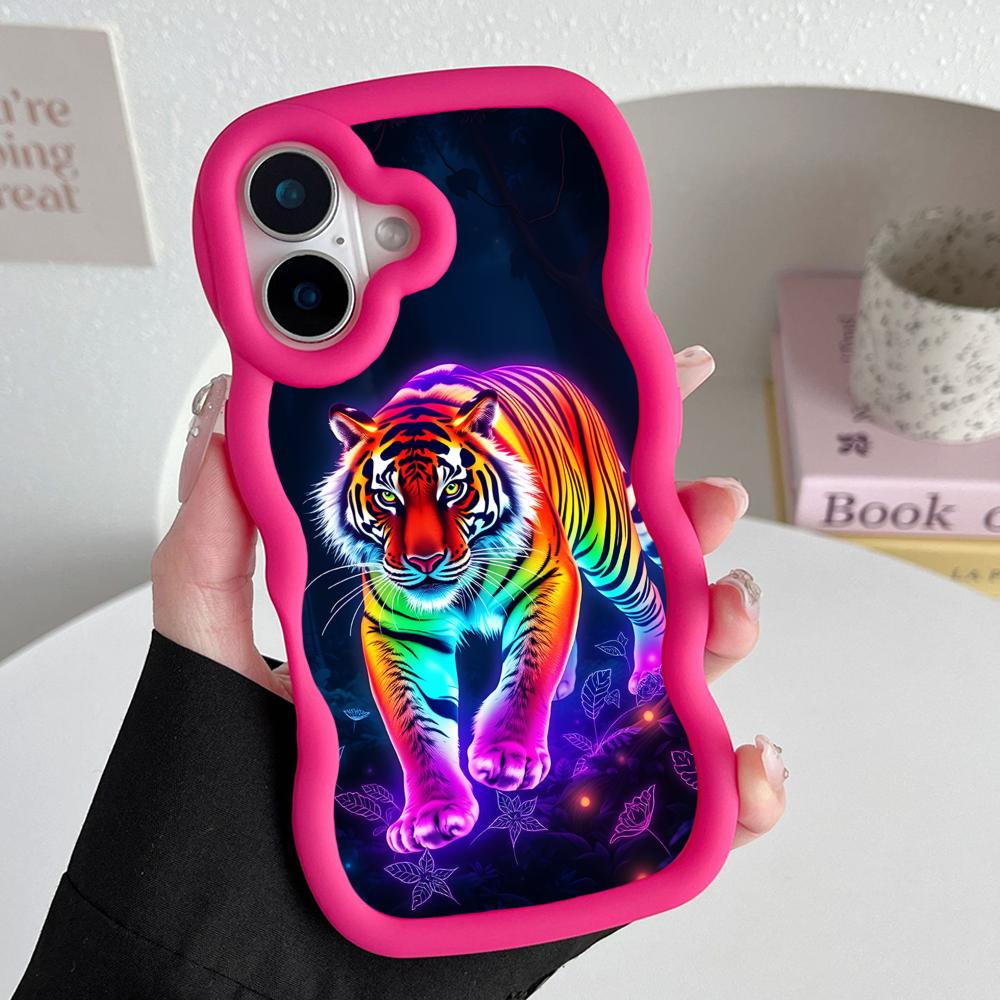 Tiger Neon Golfrand TPU Mobiele Telefoonhoesje voor iPhone 17 16 15 14 13 12 11 Air Pro Max Plus Kleurrijke Cover