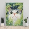 Diamond Painting Kit Cute Cat In Green Forest Full Drill Canvas Art Relaxing Handmade Craft Gift for Women and Adults DIY Home Wall Decor
