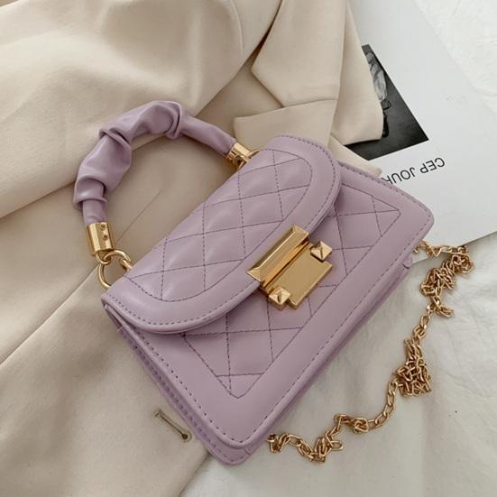 Yousheng Women Quilted Diamond Pattern Shoulder Bag Stylish Top Handle Bag with Chain Strap Stylish Crossbody Bag Solid Color Handbag for Commuting