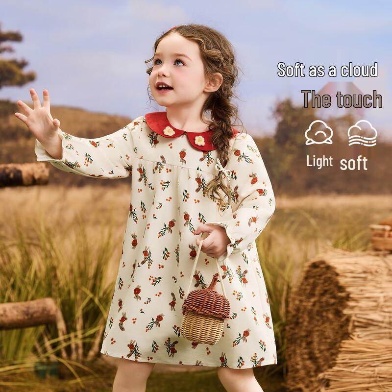 

ASK JUNIOR Детское платье-принцесса с длинным рукавом, с начесом, с цветочным принтом и воротником-куклой для девочек 130