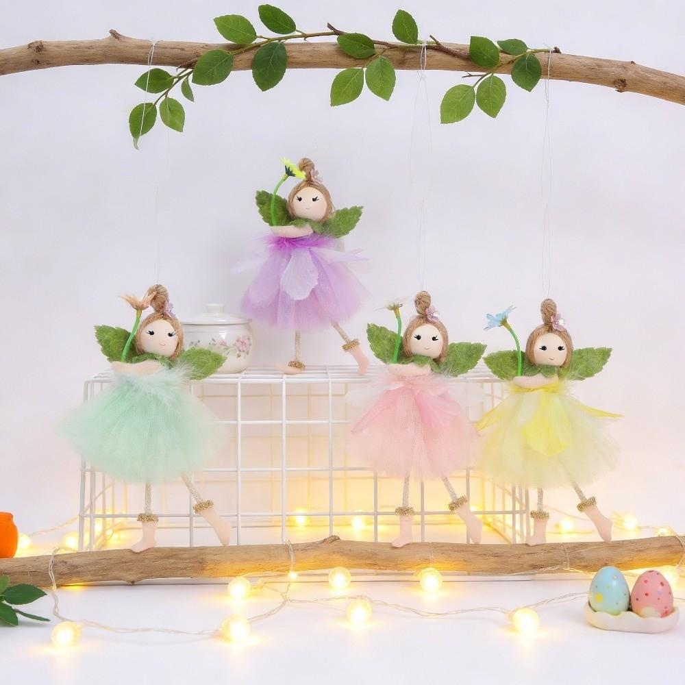 Piernas Largas Hada de las Flores Adornos Linda Falda de Malla Niña Colgante Hecho a Mano con Flor Hada de Pascua Colgante Cumpleaños Niños