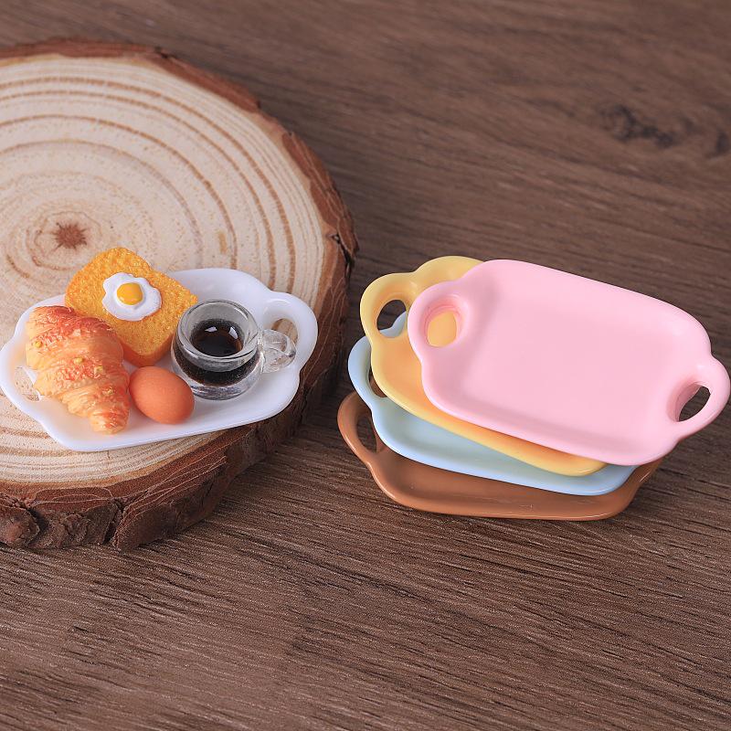 Miniature Dollhouse Dinnerware Set: Double-Ear Plate & Tray with DIY Cream Glue Handmade Resin Accessories