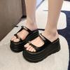 Fashion 2025 New Summer Platform Wedges Slippers 8CM Heels Peep Toe Sandals Ladies Beach Flats Shoes Women Moccasins Leather Flip Flops