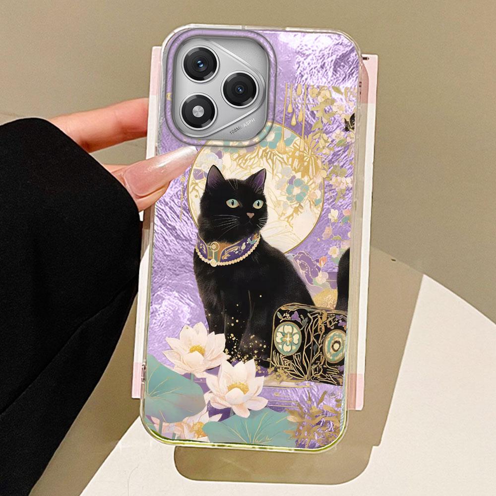 

Чехол для телефона с текстурой ледника и изображением счастливого фиолетового кота для Honor 400 200 Pro Magic7 6 5 Lite X9a X9c X8b X8a X8c X7c Силиконовая накладка Honor 400 Pro белый