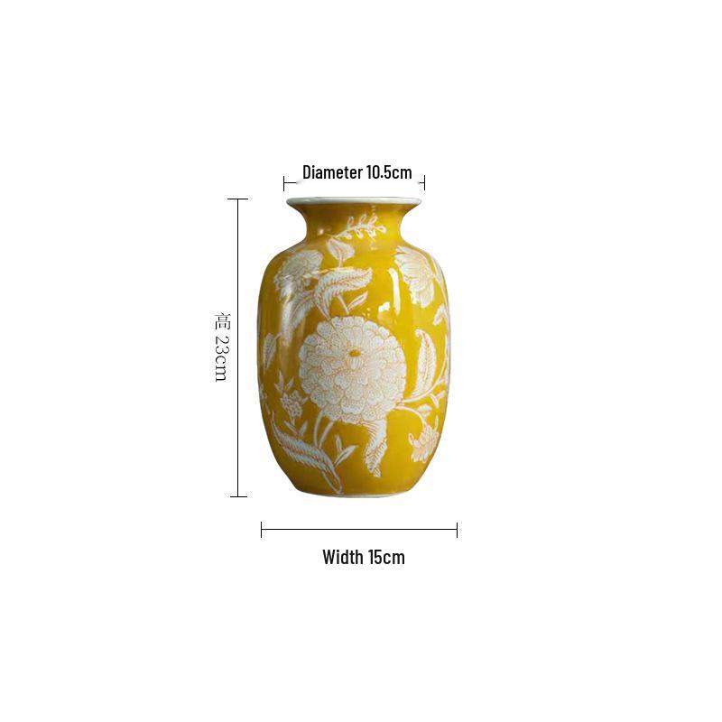 Yellow Ceramic Sunflower Vase - Elegant Chinese-Style Decor for Flower Arrangements in Living Rooms