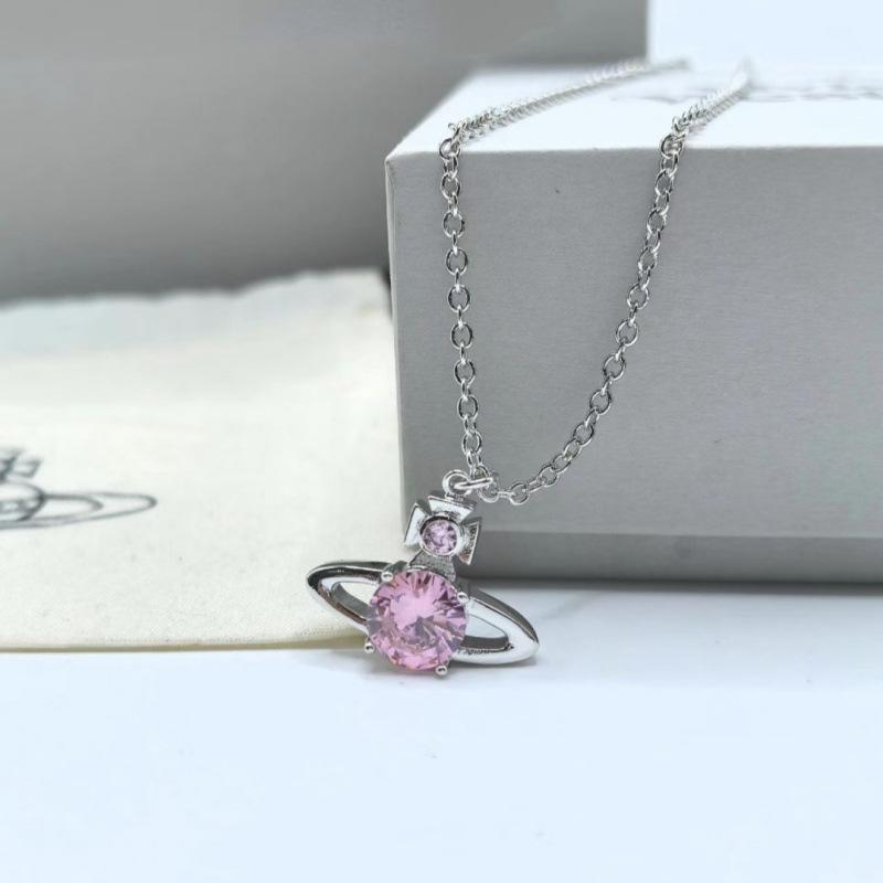 Empress Pink Mermaid's Tear Necklace: Dream Catcher Saturn Series for Women