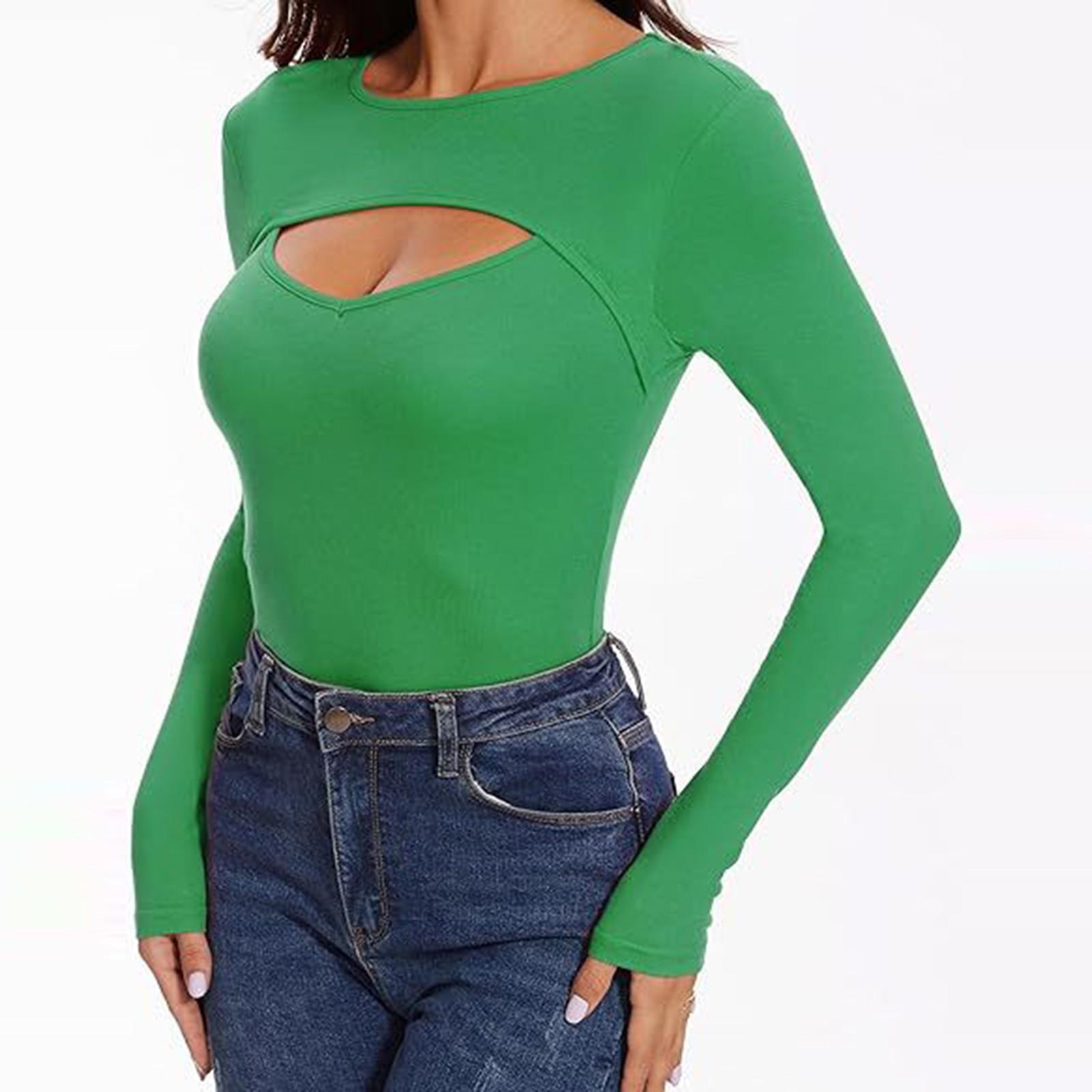

Женская модная повседневная блузка с вырезом спереди, облегающая, сексуальная, с длинным рукавом M зелёный
