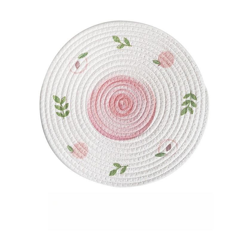 Creative printing braided rope coaster round household dishes heat insulation pot mat