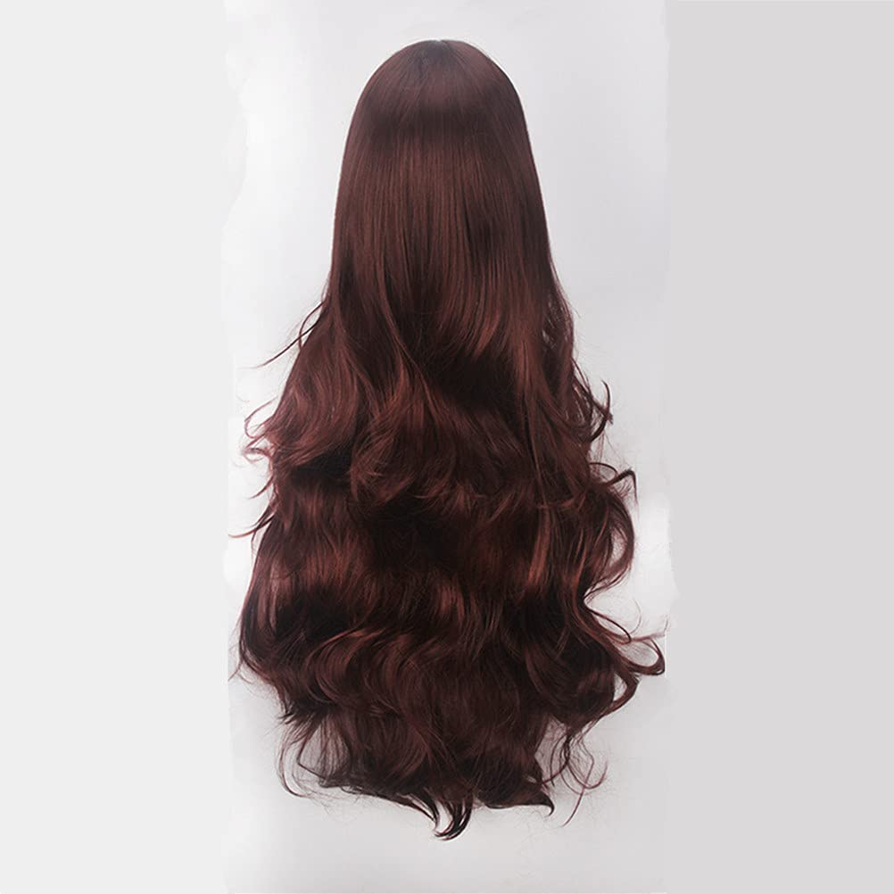 Long, Curly, Wavy, Heat-Resistant Cosplay Wig with Side Bangs, Perfect for All-Purpose Costumes and Events, Includes Wig Net (Dark Brown)