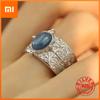 BFCLUB  Silver Color Rings for Women Fashion Geometric Handmade Irregular Blue Ring Simple Fine Jelwery Party Christmas Gift