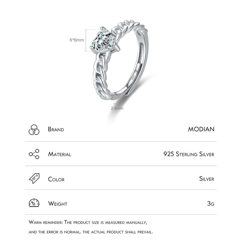 MODIAN Real 925 Sterling Silver Heart Engagement Open Size Ring Dazzling Cubic Zirconia Romantic Band For Women Wedding Jewelry