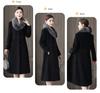 Stor pelsfarge Dame Ullfrakk Svart Lang Trench Coat-jakke Slank ullblandingsjakke Elegant fritidsjakke Vintage gotisk jakke
