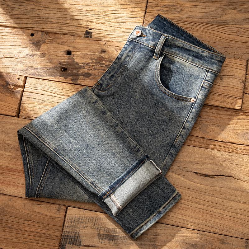 Autumn 2025 Slim Fit Men's Retro Nostalgic Jeans - Mid-High Waist, Straight Leg, Trendy Style