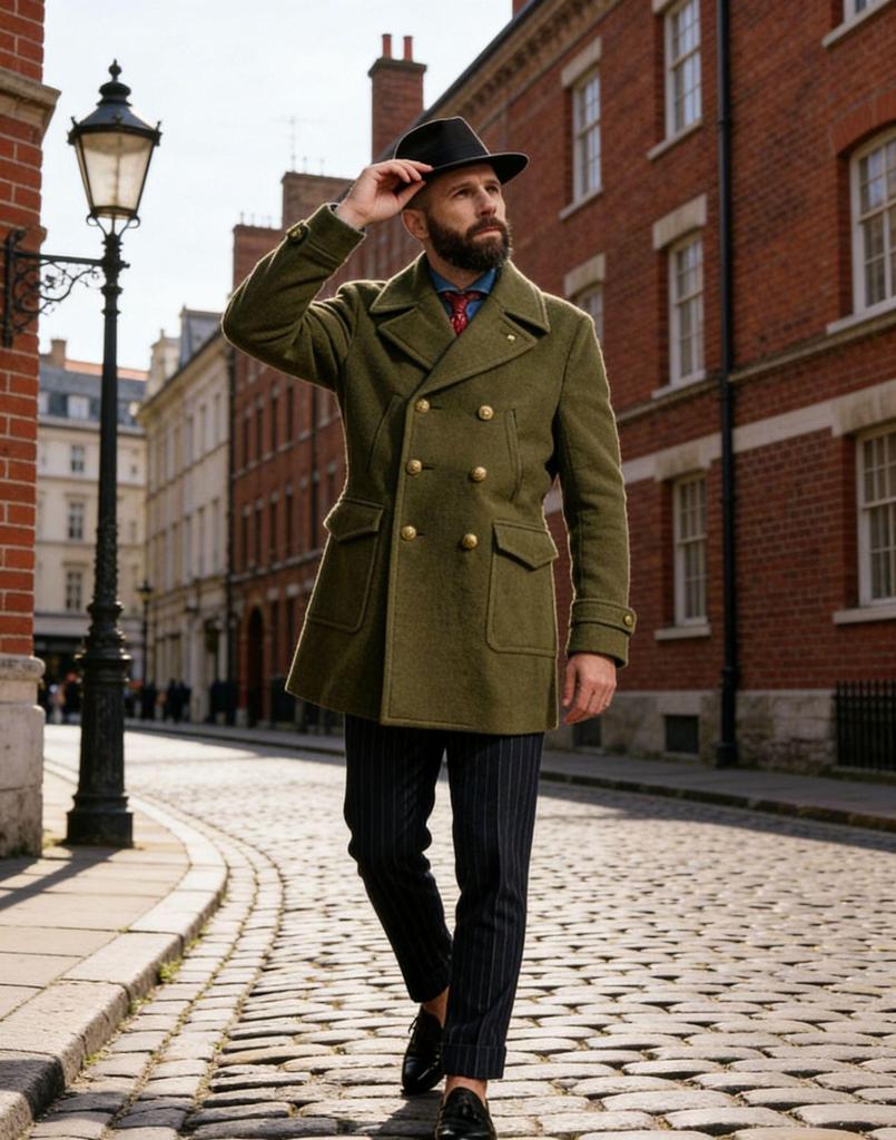 European and American Men's Mid-Length Wool Coat - British Style Fashionable Long-Sleeved High-Quality Design for 2025