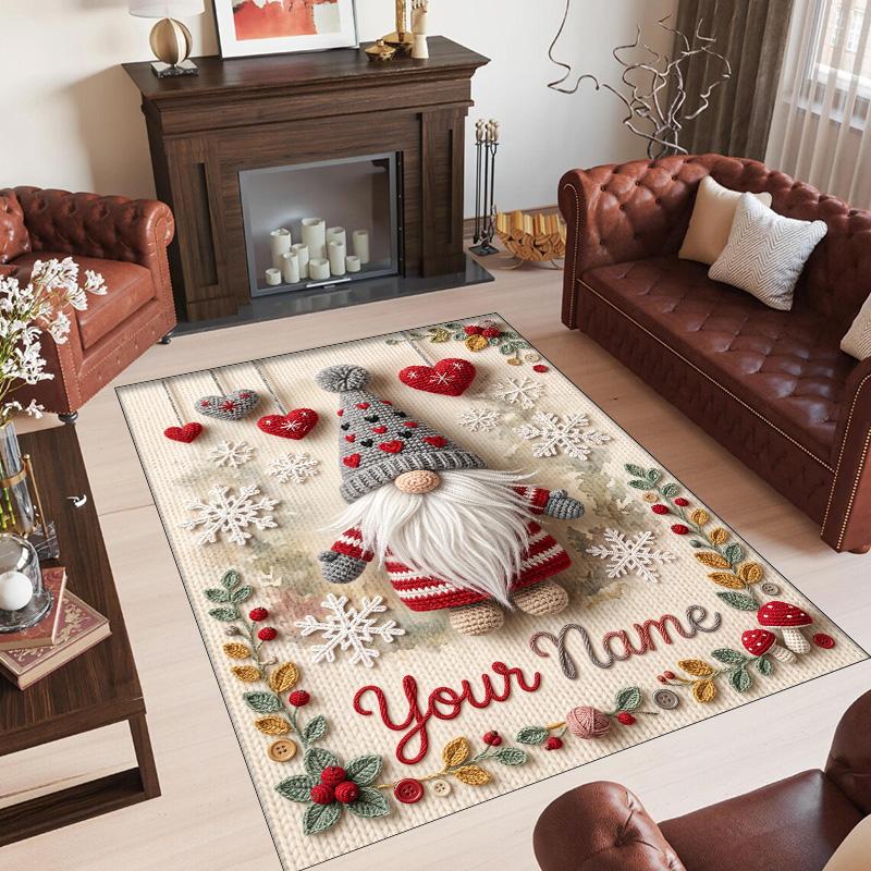 Gnome Theme Crystal Velvet Rug Personalized Custom Name Text Soft Floor Mat Home Decor