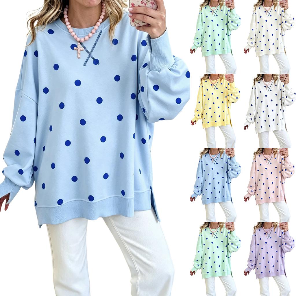 Damen Freizeit Pullover mit langen Ärmeln und Polka-Dot-Muster, lockere Passform