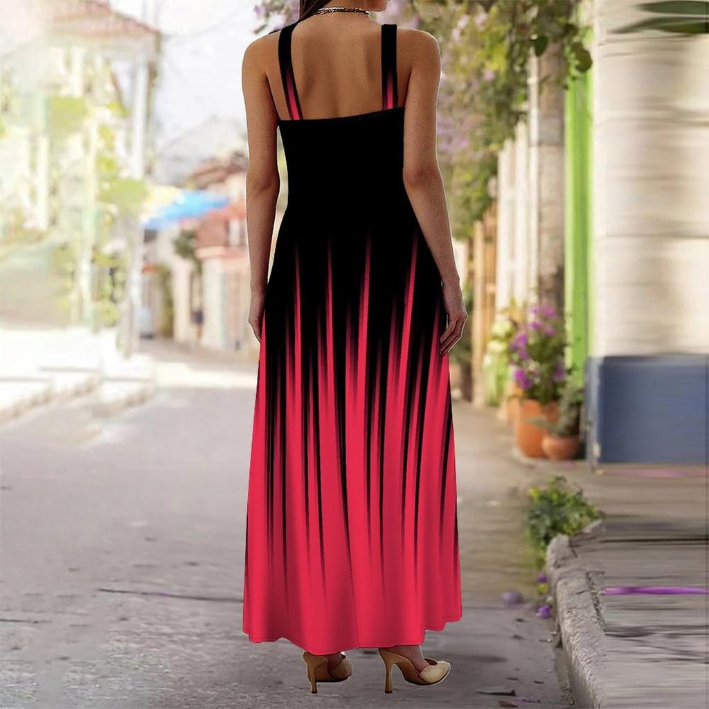 Women's Slip Dress Maxi Long Dress Gradient Vertical Stripes Print Stitching Print Dress Spring & Summer Leisure Vacation