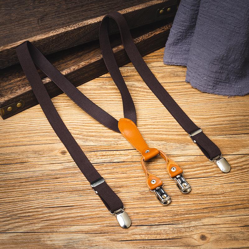 Children s Non-Slip Elastic Suspenders with Clips - British Retro V-Shaped Straps for Big and Small Kids
