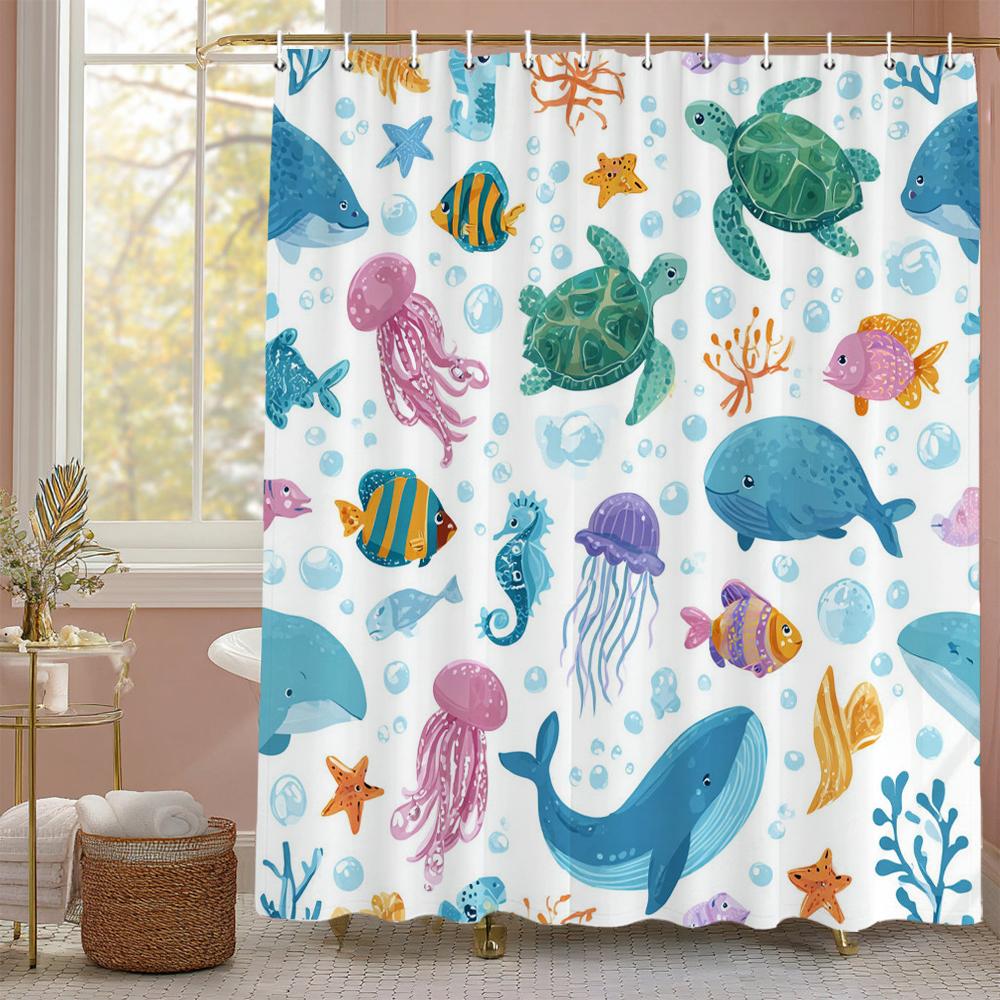 

Cartoon ocean underwater world Shower Curtain, Bathroom Decorative Shower Curtain, Waterproof Shower Curtain with Hooks 90x180cm-35x70in