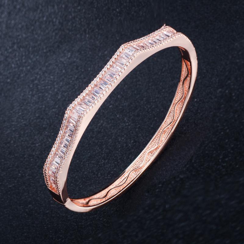 WWJ Top Quality Inlay Zirconia Open Cuff Bangle for Women