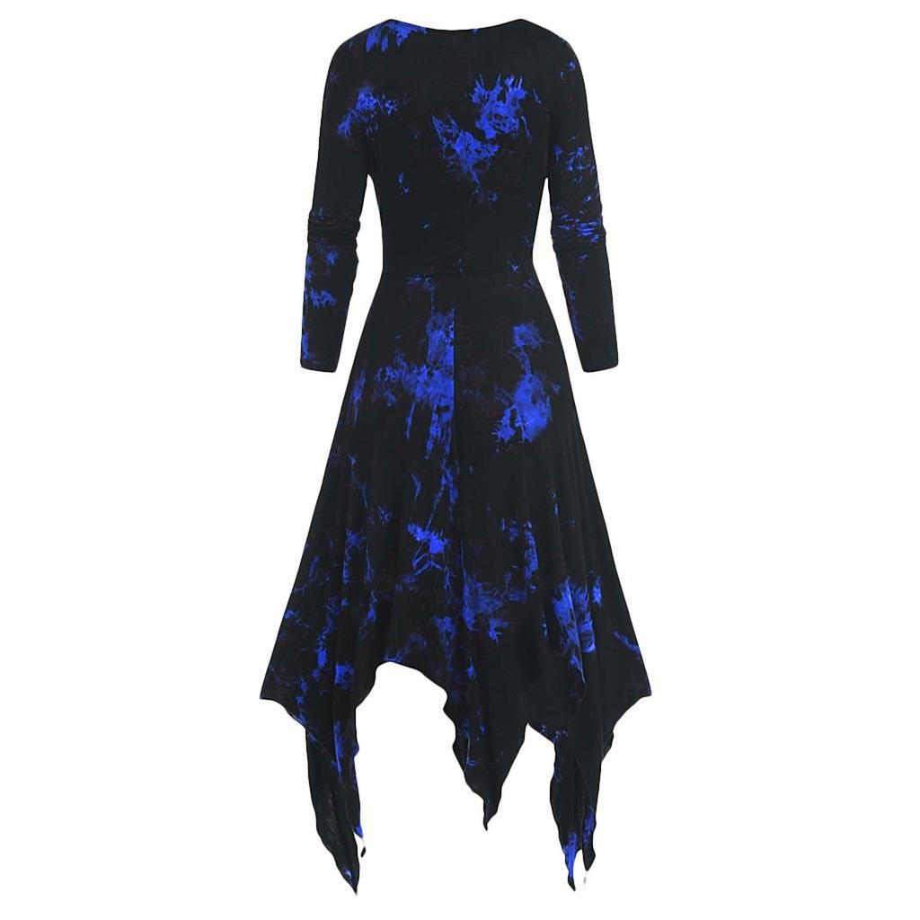 Women's Gothic Long Sleeve Lace Up Dress, Irregular Hem Medieval Witch Costume, Black Halloween Party Outfit