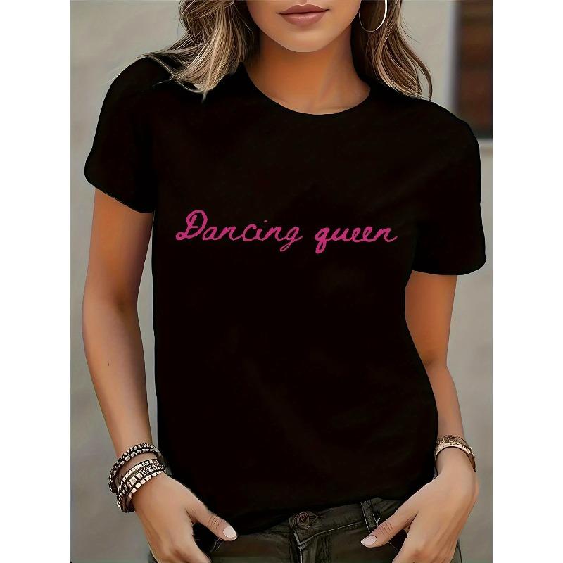 

Women s Black Dancing Queen Graphic T-Shirt - Short Sleeve Round Neck Casual Everyday Tee, Machine Washable Spring Summer Fall Top for Dance Practice 4XL чорний