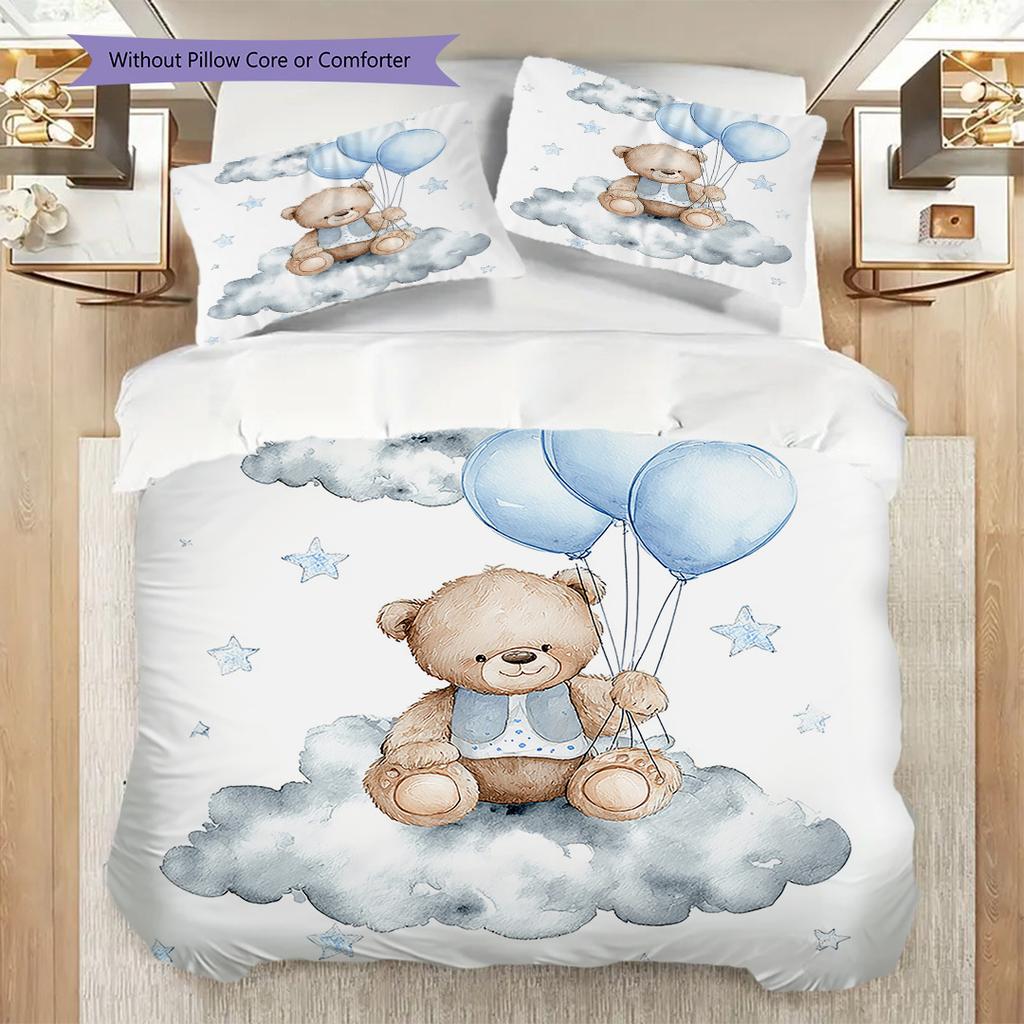 Bettwäsche-Steppdecken-Set mit Teddybär-Muster Bettdeckenbezug Kissenbezug Heimdekoration Geburtstagsgeschenk (1 Bettbezug + 2 Kissenbezüge, ohne Füllung)