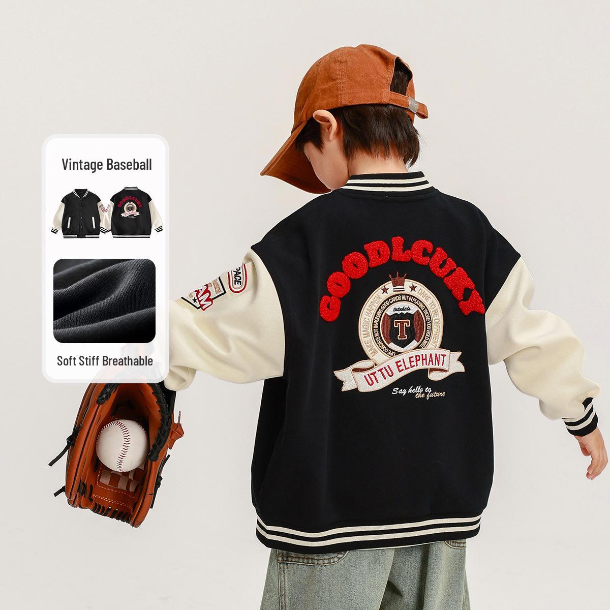 

Куртка бейсбольная вышитая для мальчиков в стиле сказки - Повседневный топ в корейском стиле для весны/осени 160 cm чёрный