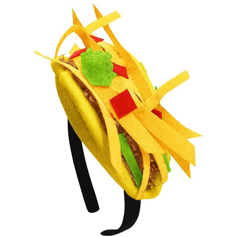 Mini Mexican Taco Headband French Fries Hats Men Felt Taco Hat For Adults Fast Food Halloween Costume Prop Unisex Women
