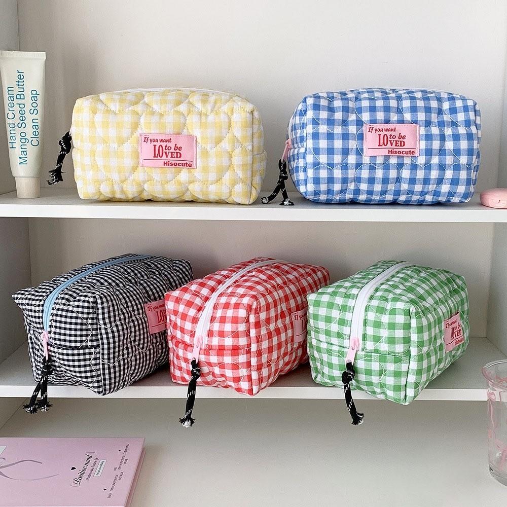 Pen Bag Korean Plaid Stationery Bag Cloth Pencil Pouch Plaid Heart Pencil Case Kids Children