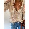 Loose Fit V Neck Long Sleeve Pullover Solid Color Commuter Shirt