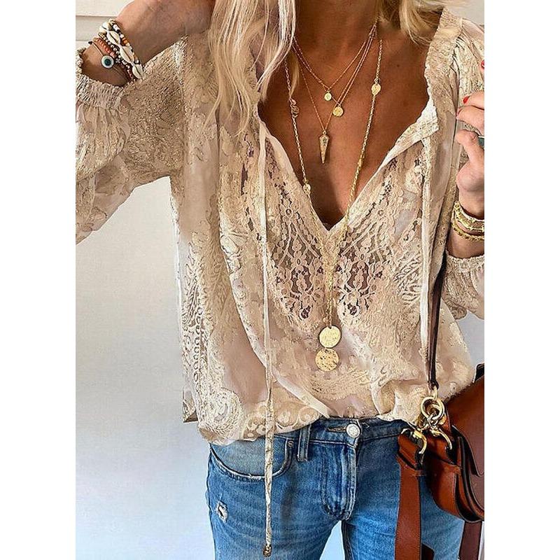 Loose Fit V Neck Long Sleeve Pullover Solid Color Commuter Shirt