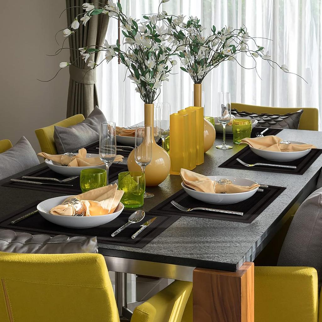 Placemats Set of 4, Heat-Resistant Woven Vinyl Placemat, Non-Slip Washable PVC Table Mat, Easy to Clean Premium Plastic Mats