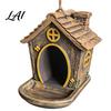 Small Bird Feeder for Patio House Shape Hanging Outdoor Garden Decor Weatherproof Resin Wild Feeders Outdoors with Large Capacity Tray & Hemp