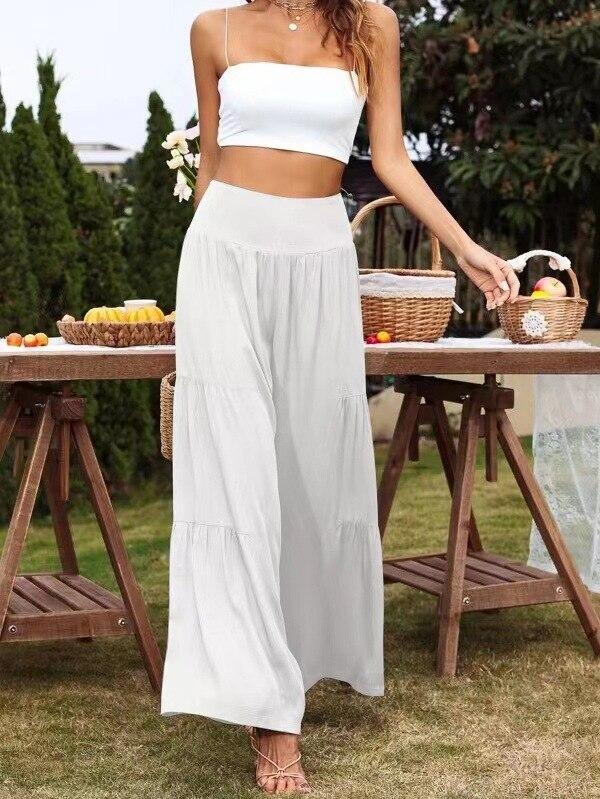 Summer Khaki Casual Cotton Linen High Waist Pants For Women Office Lady Loose Trousers Fashion Solid Baggy Pants Spodnie