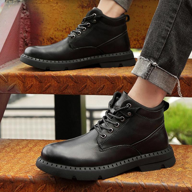 Fashion New Warm Winter Boots for Men Genuine Leather Fashion Lace-Up Walking Shoes 2024 High Quality Male Comfortable Motorcycle Boots